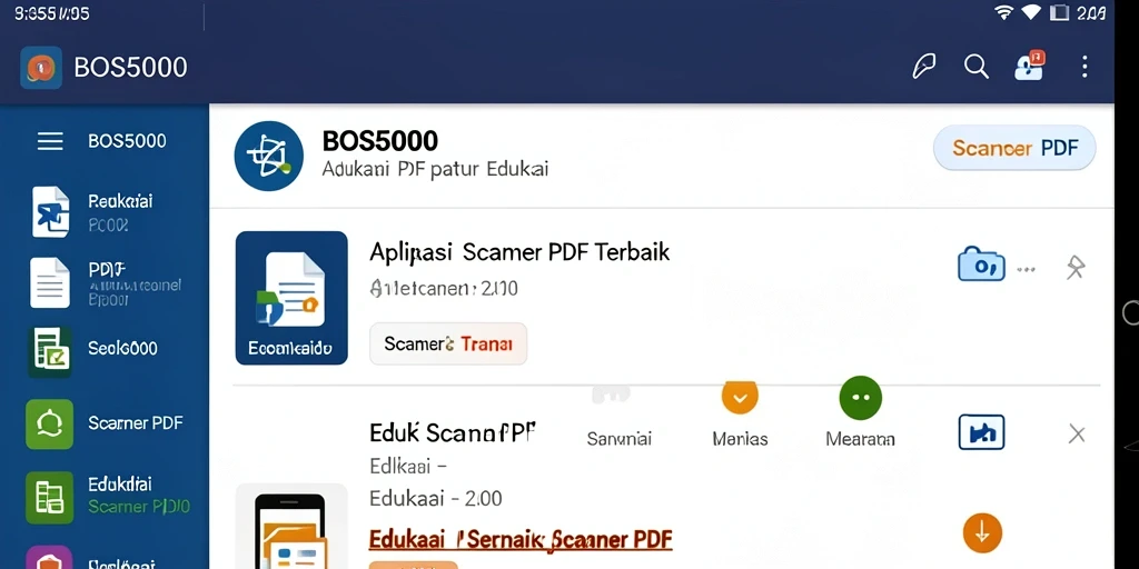 Screenshot antarmuka BOS5000 menampilkan fungsi pemindai PDF yang intuitif.