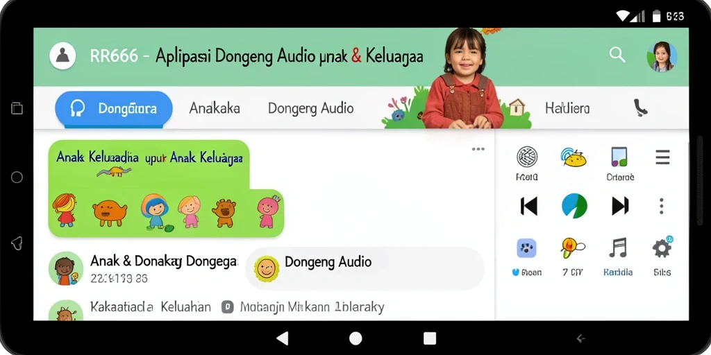 Tampilan antarmuka aplikasi Dongeng Audio RR666 yang menarik dan mudah digunakan.